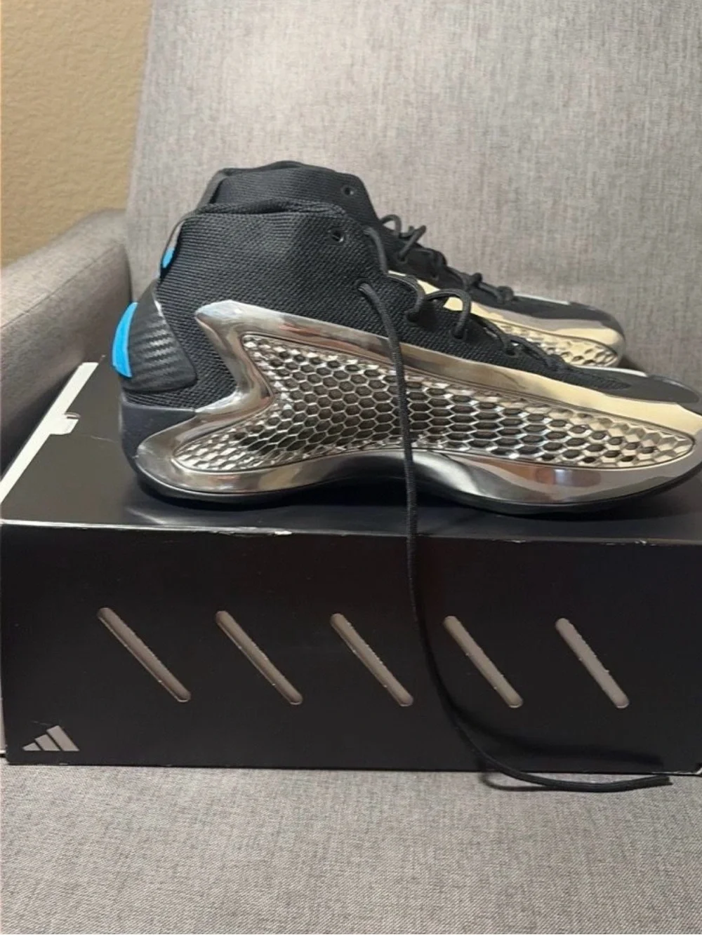 Men's Metallic Silver & Black Performance High-Top Sneakers